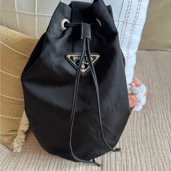 Prada Vintage Bucket Bag with Enameled Metal Triangle Logo Plate